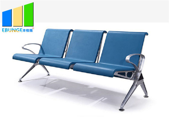 파란 알루미늄 합금 PU 가죽 5 Seaters 은행 공항 대기용 의자